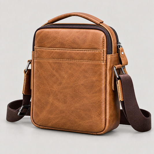 EKROZ caramel brown leather crossbody messenger bag